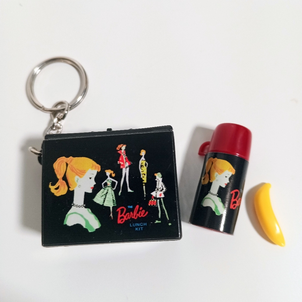 Vintage Barbie Lunch Kit Keychain Purse Charm Thermos Banana 1999 Mattel